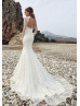Long Sheer Sleeve Ivory Lace Keyhole Back Wedding Dress